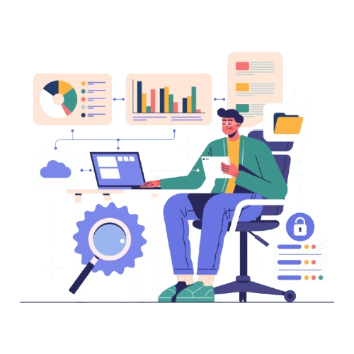 Top view of Rimo Research Co. employees working together in an office