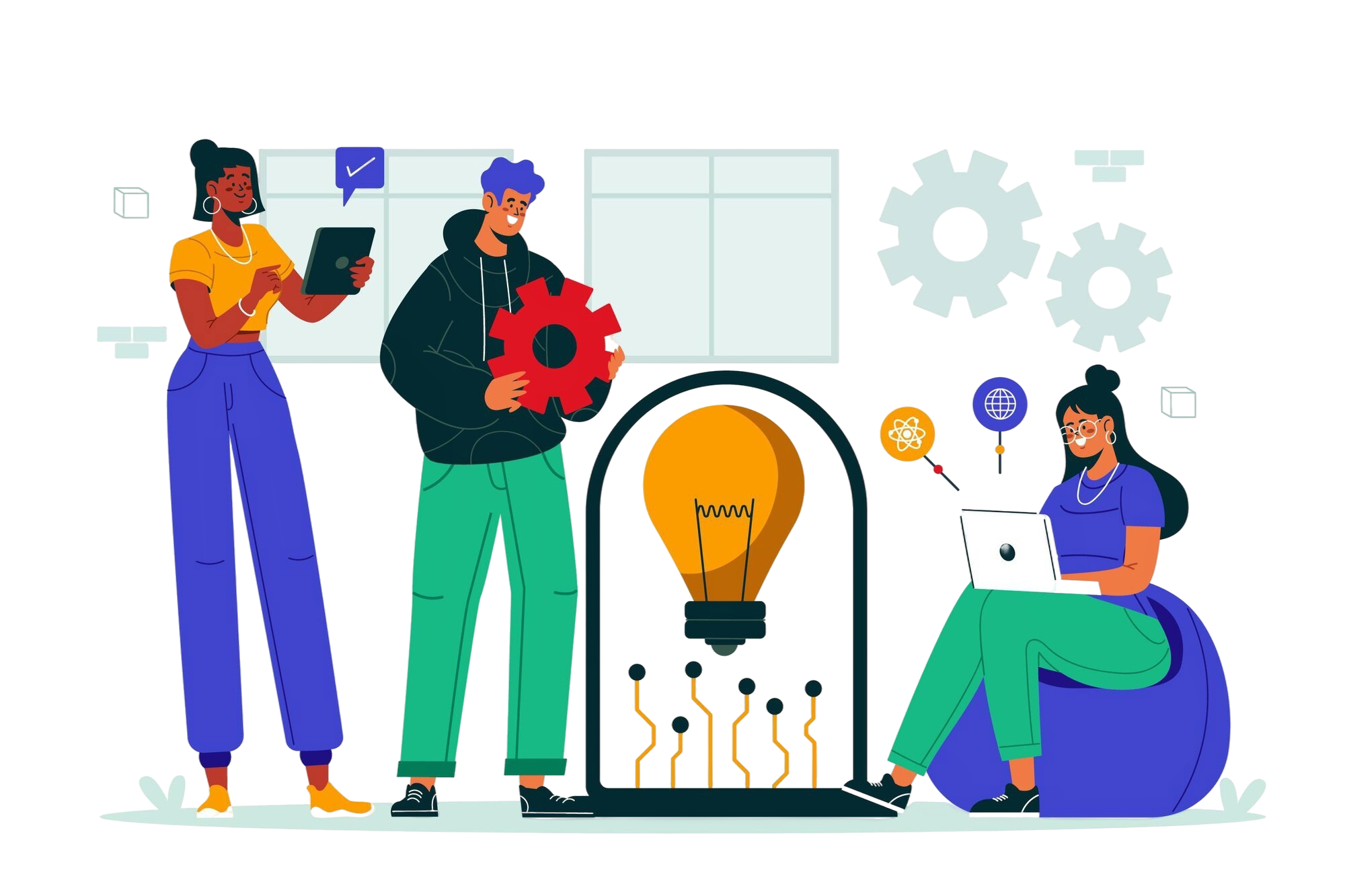 Top view of Rimo Research Co. employees working together in an office